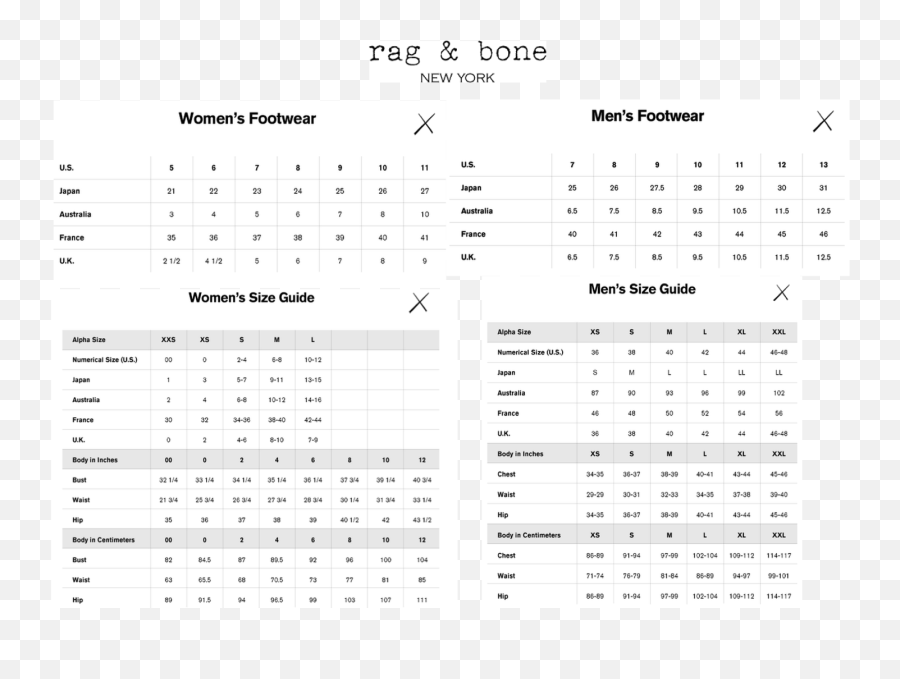 Rag and bone cheap jean size chart