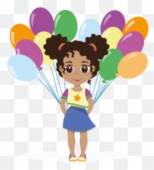 Birthday Girl With Balloons Clipart - Cartoon png