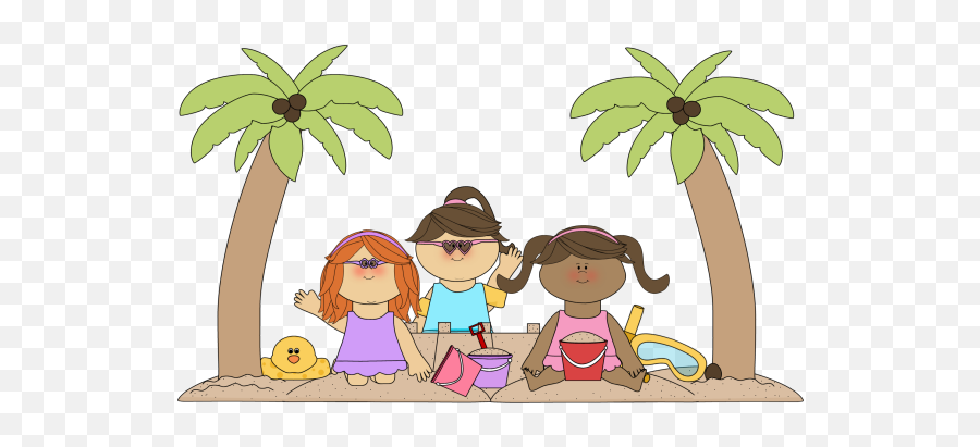 Girls Building A Sandcastle - Summer Kids Clipart Png,Sandcastle Png