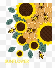 Download Svg Freeuse Honey Common Sunflower Bees - Sunflowers With Bees Clipart Png,Girasol Png