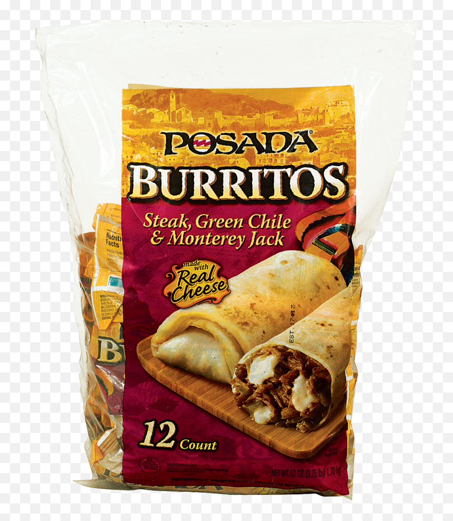 Posada Steak Green Chili U0026 Monterey Jack Burrito 12 Count Ct 5 Oz - Posada Burritos Shredded Steak Cheese Png,Burritos Png