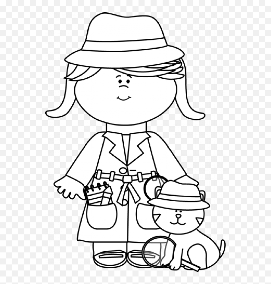 Girl Detective Clipart Transparent Images U2013 Free Png - Girl With Cat Clipart Black And White,Girl Clipart Transparent