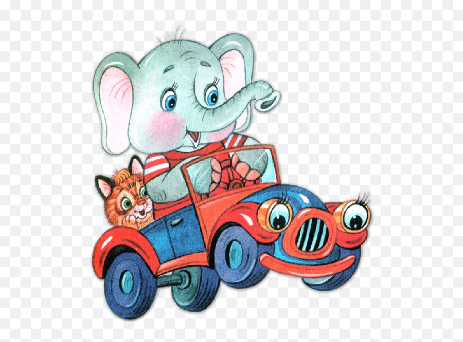 Funny Circus Elephant In Red And Blue Car - Elephant Clipart Cartoon Elephant In A Car Png,Circus Elephant Png