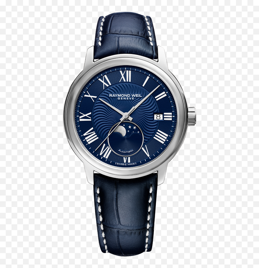 Moon Phase Blue Leather Mens Watch - Raymond Weil Maestro Automatic Mens Watch Png,Moon Phase Png