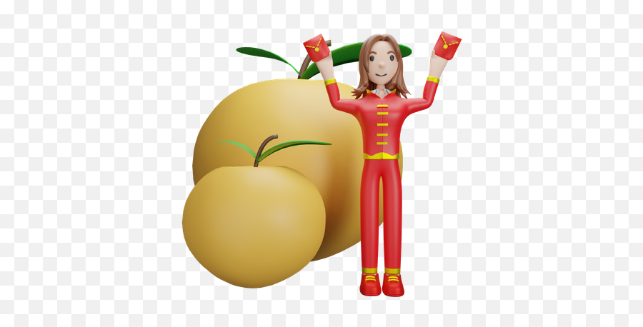 Premium Chinese Girl With Tangerine 3d Illustration Download - For Women Png,Tangerine Icon