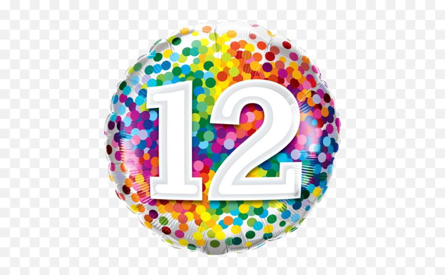 12th Rainbow Confetti Foil Balloon - Number Birthday 12 Png,White Confetti Png