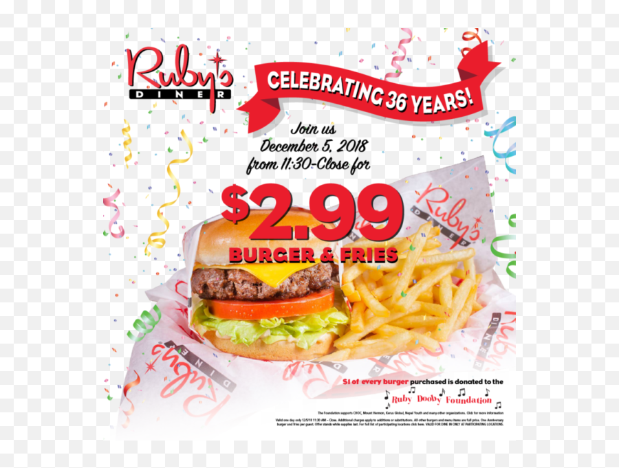 Rubyu0027s Diner Celebrates 36 Years Of Burgers Fries And - Diner Special Png,Burger And Fries Png