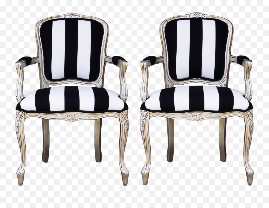 Vintage French White And Black Stripe Silver Louis Xv Chairs - A Pair Furniture Style Png,Black Stripe Png