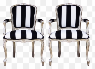 Vintage French White And Black Stripe Silver Louis Xv Chairs - A Pair Furniture Style Png,Black Stripe Png