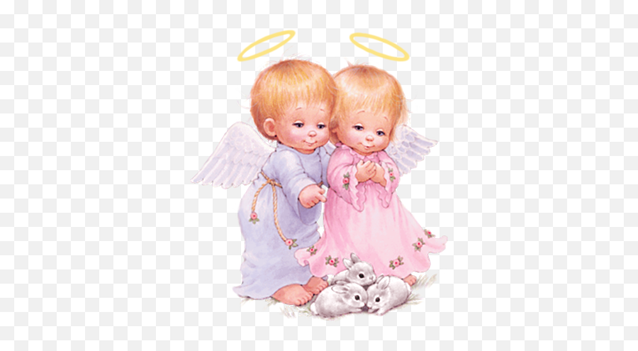 Cute Baby Angels With Bunnies Free Png Clipart Picture - Angeles,Angel Png Transparent