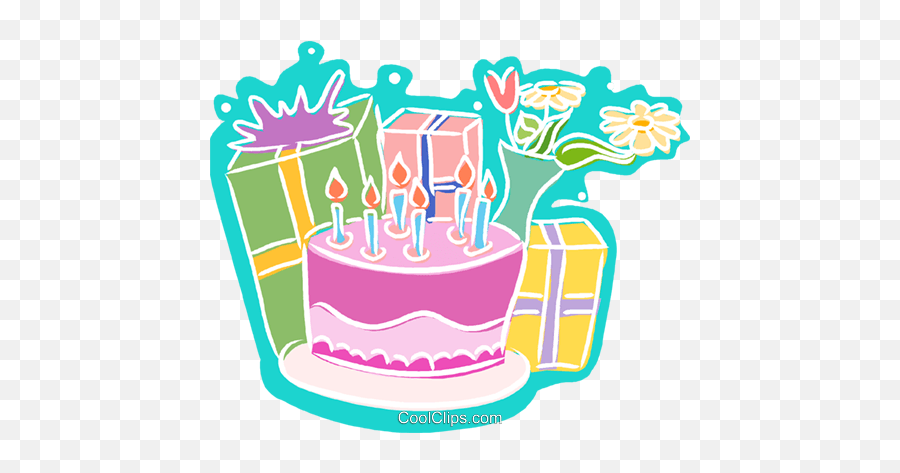 Birthday Cake Presents Royalty Free Vector Clip Art - Birthday Cake Free Illustration Png,Birthday Presents Png