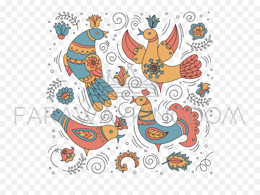 Ornamental Bird Folk Ethnic Ornament Vector Illustration Set - Decorative Png,Ornament Vector Png