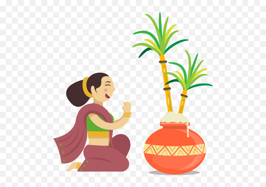Pongal Flowerpot Houseplant Palm Tree For Thai - Cartoon Pongal Pot  Png,Palm Tree Transparent - free transparent png images 