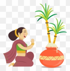 Pongal Flowerpot Houseplant Palm Tree For Thai - Cartoon Pot Png
