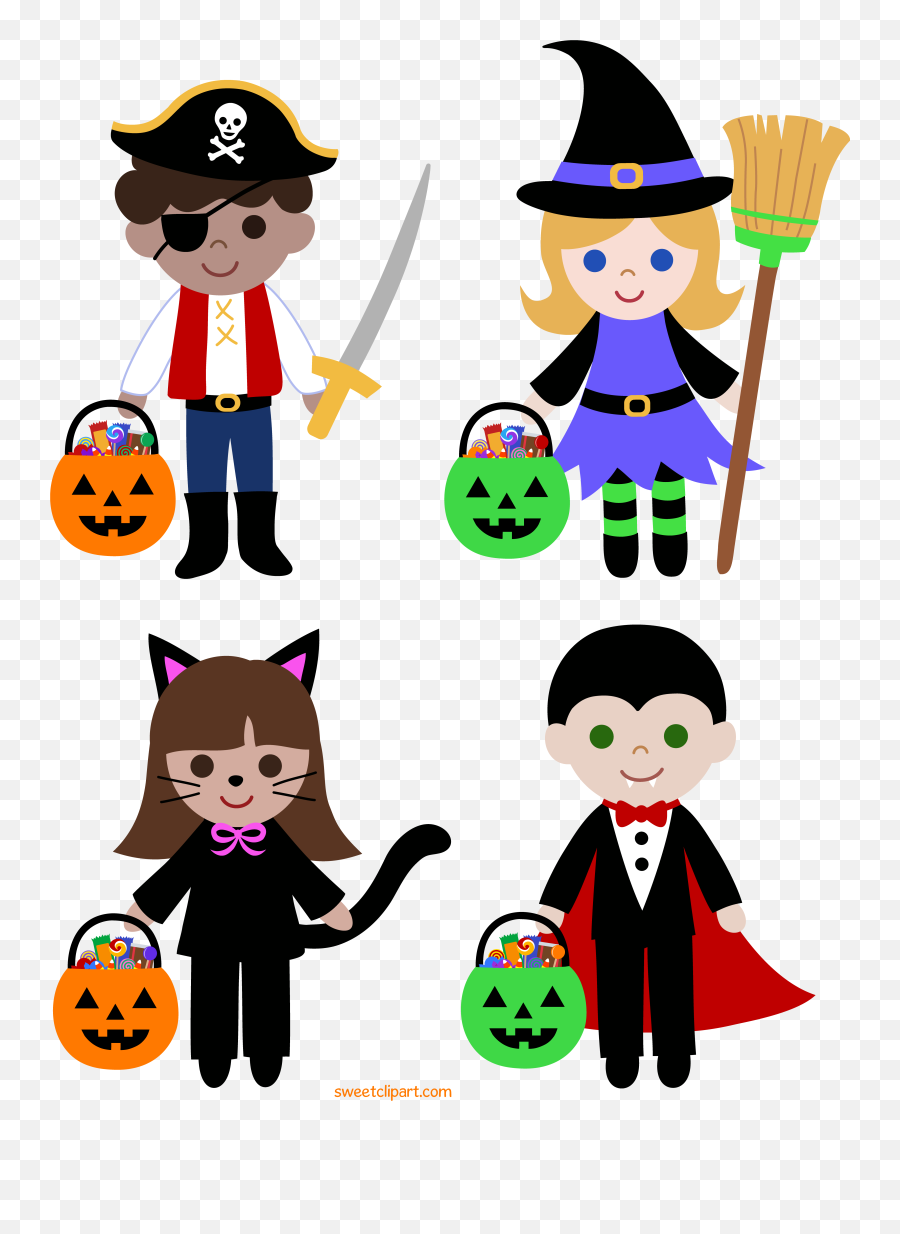 Library Of Kids Trick Or Treating Jpg Black And White Stock - Halloween Kids Clip Art Png,Trick Or Treat Png