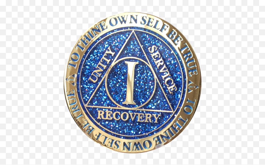 1 2 3 4 5 6 7 8 9 Or 10 Year Aa Medallion Reflex Glitter Blue Gold Plated Sobriety Chip - Emblem Png,Glitter Force Logo