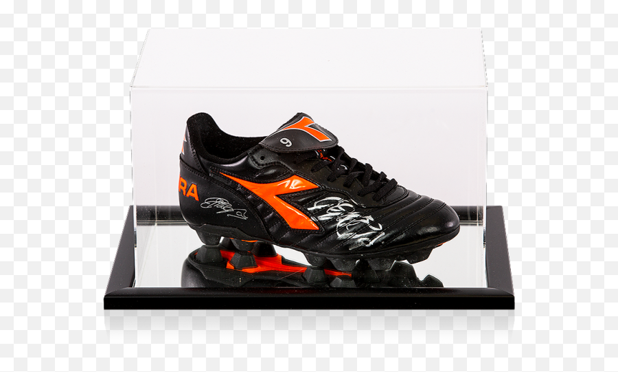 Filippo Inzaghi Signed Black And Orange Diadora Boot In Acrylic Case - Lace Up Png,C Icon Case