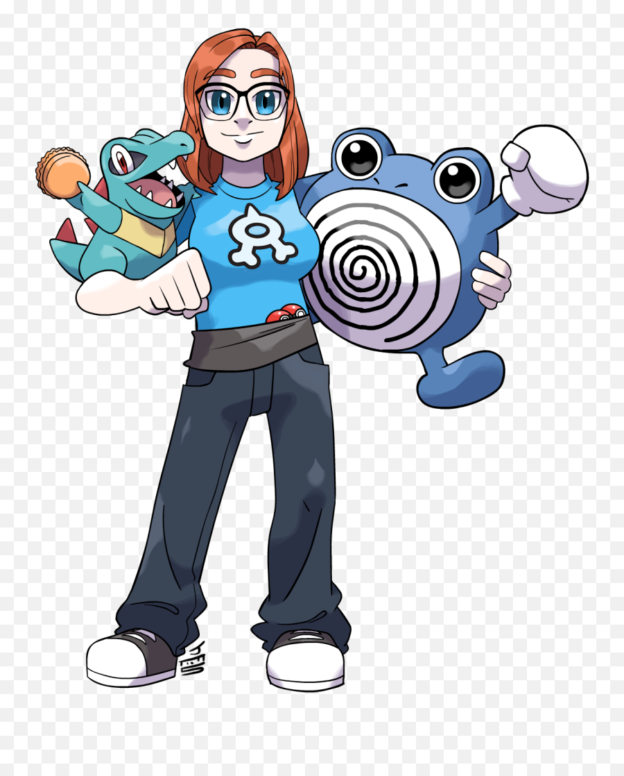 I Drew A Pokemon Trainer W Totodile And Polywhirl - Totodile And Trainer Png,Totodile Png