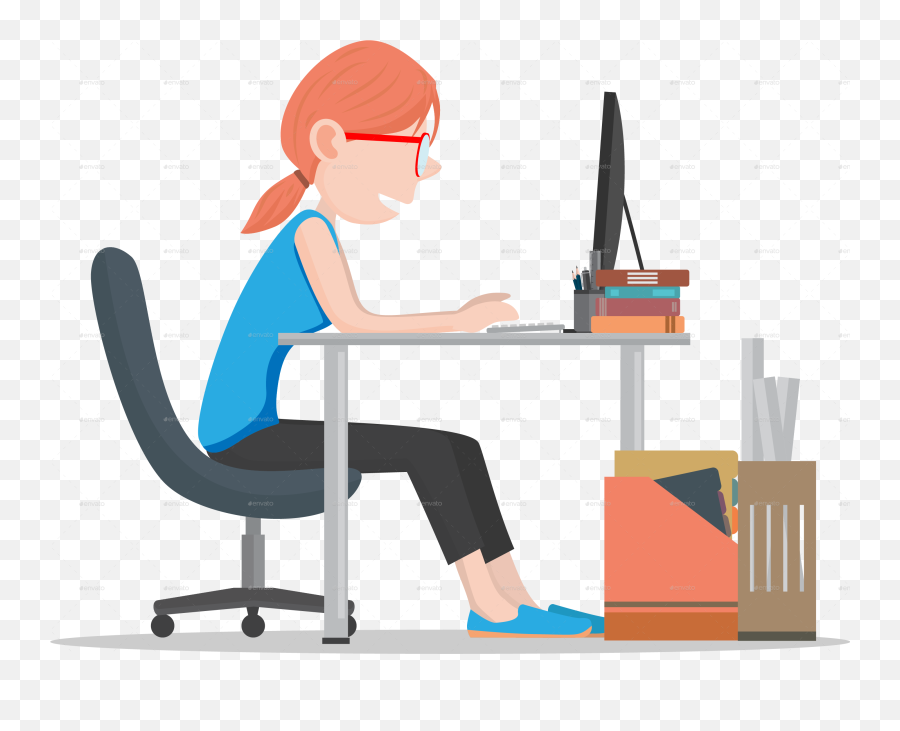Download Hd Office Clipart Desk - Computer Desk Office Worker Cartoon Png Transparent,Desk Transparent Background
