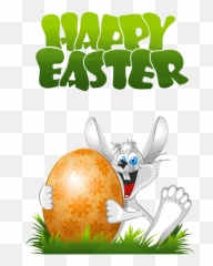 Download Easter Transparent Cartoon With Bunny Happy Clipart - Happy Easter Bunny Clipart Png,Cartoon Grass Transparent