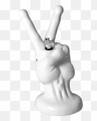 Peace Sign Hand White Ceramic Water Pipe - V png