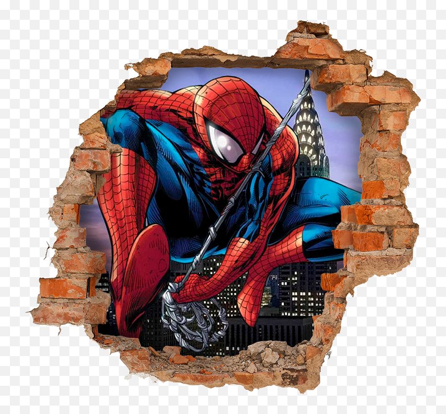 Spiderman Through The Wall Visual Effects Sticker - Spiderman Pared Png,Broken Brick Wall Png