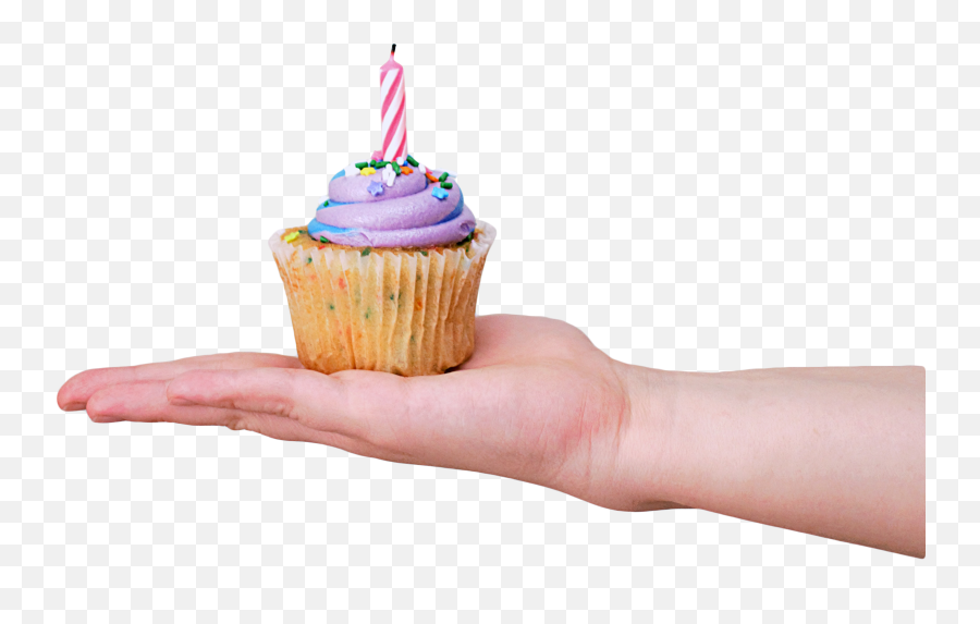 Purple Birthday Cup Cake In Hand Transparent Background Png - Birthday Cupcake Png,Birthday Candle Png