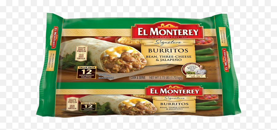 Bean Three - Cheese U0026 Jalapeno Frozen Burritos 12 El Monterey El Monterey Burritos Jalapeno Png,Burritos Png