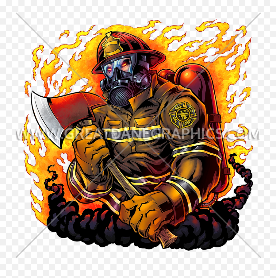 Firefighter Holding Axe Production Ready Artwork For T - Firefighter Design Png,Axe Transparent Background