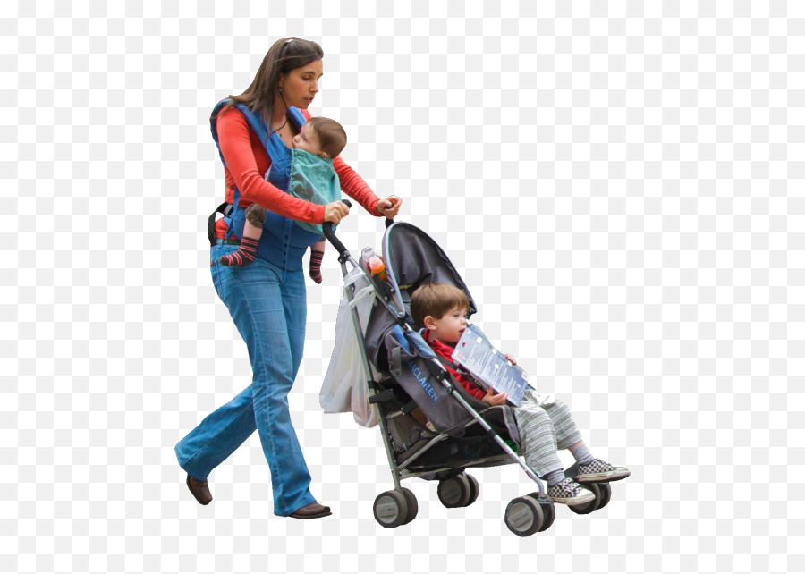 Mom With Kids Png Stroller