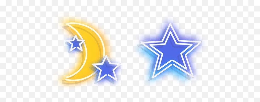 Yellow Moon And Blue Star Neon Cursor U2013 Custom - Emblem Png,Blue Star Png