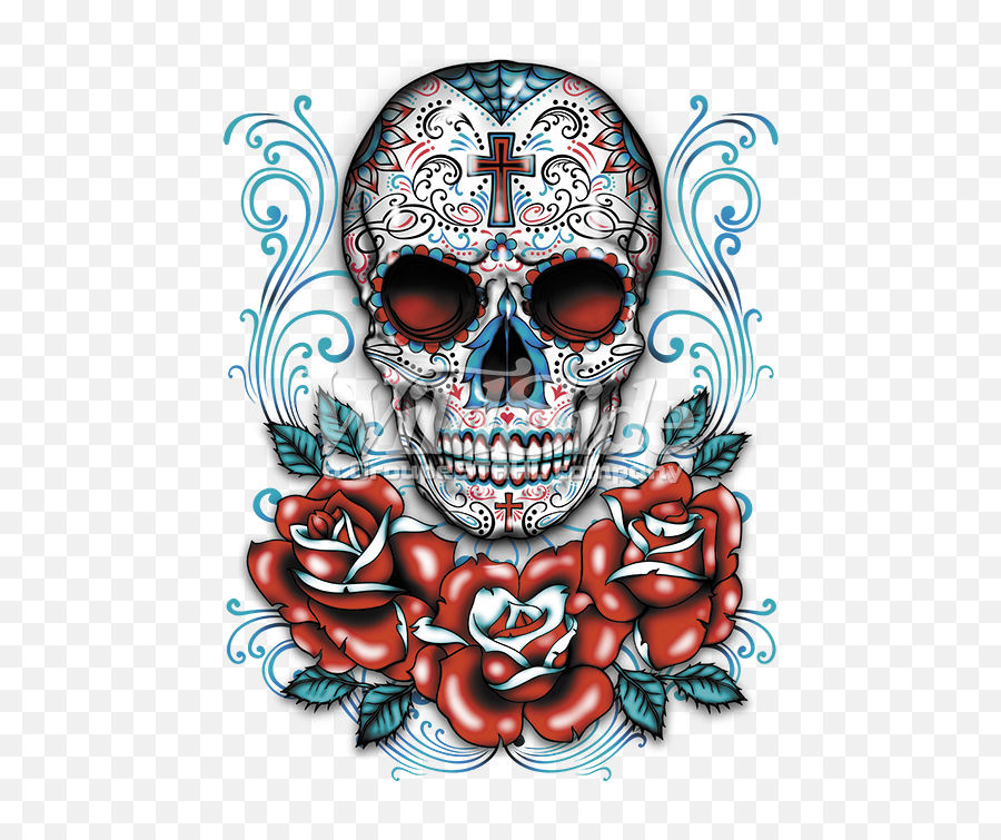 Skull Calavera Dead Sugar T Shirt - Sugar Skull With Roses Png,Calavera Png