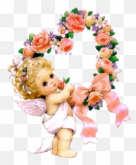 Cute Little Angel With Flowers Png Clipart Pictures - Angel With Flowers Clipart,Baby Angel Png