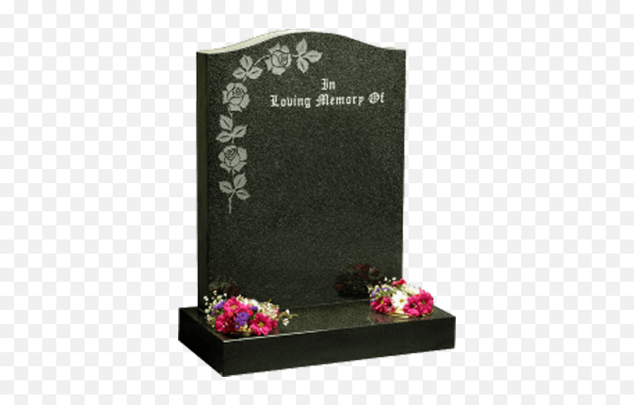 Dark Grey Granite Headstone And Base Memorial With Maintenance Free Roses Design Ac40 - Dark Grey Granite Headstone Png,Gravestone Transparent