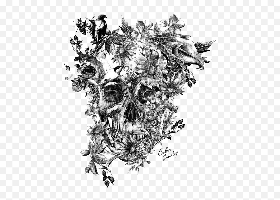 Calavera Sleeve Tattoo Skull Black - Tattoo Skull And Flowers Png,Skull Tattoo Png