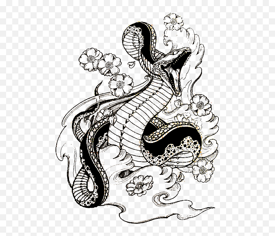 Japanese Traditional Tattoo Snake Full Size Png Download - Traditional Japanese Snake Drawing,Japanese Tattoo Png