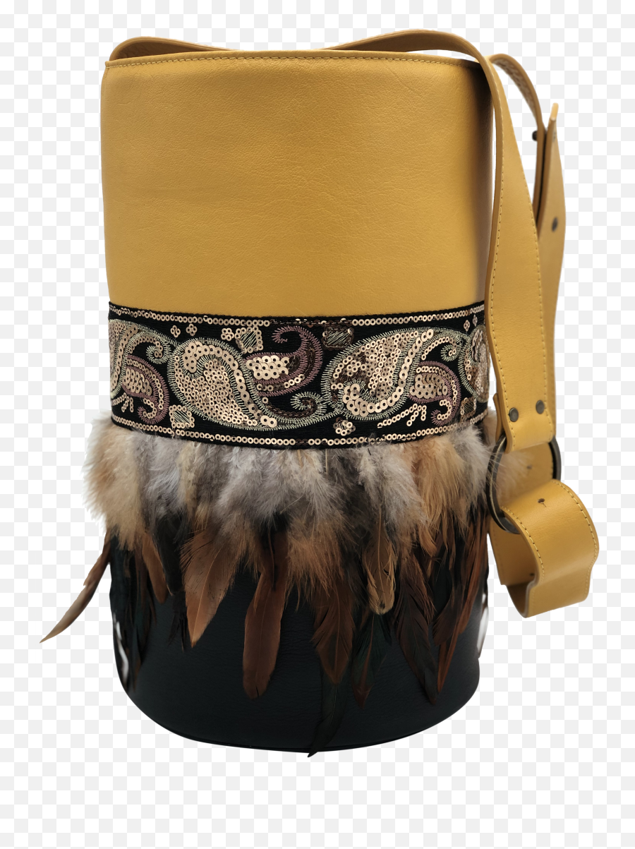 Yellow U0026 Black Leather Bag With Sequins And Feathers - Shoulder Bag Png,Sequins Png