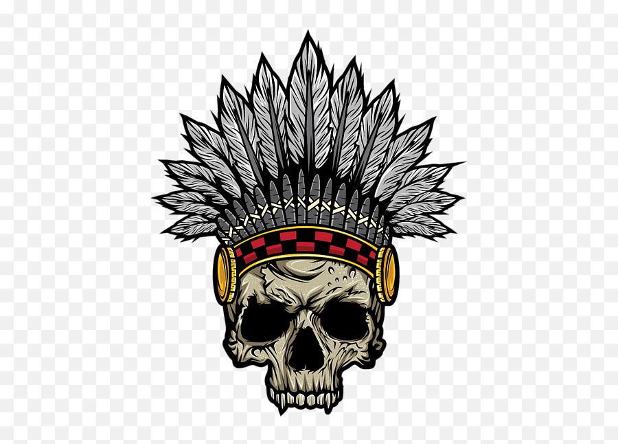Indian Warrior Skull Is Ready For Battle With His Feathered Headdress And War Paint Tshirt Design Carry - All Pouch Transparent Image Skull Headdress Png,War Paint Png