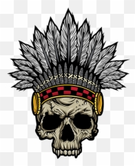 Indian Warrior Skull Is Ready For Battle With His Feathered Headdress And War Paint Tshirt Design Carry - All Pouch Transparent Image Skull Headdress Png,War Paint Png