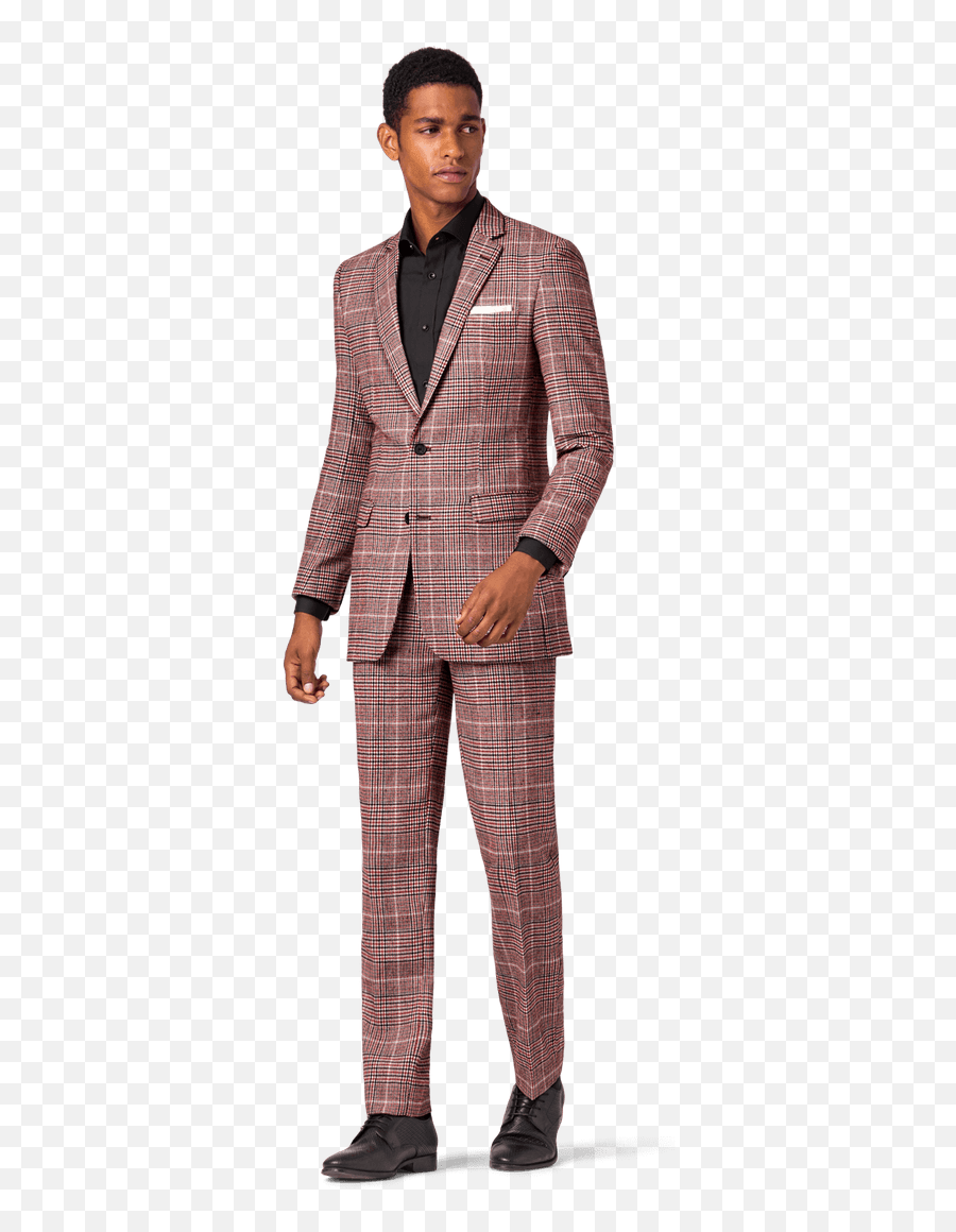 Red Checked Cotton - Linen Peak Lapel 1 Button 3piece Suit Formal Wear Png,Suit Transparent