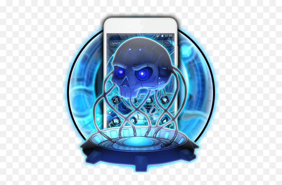 Amazoncom Blue Tech Metallic Skull 2d Theme Appstore For - Illustration Png,Skull Emoji Png