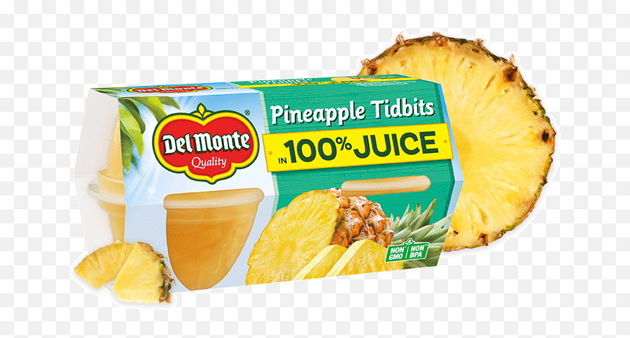 Pineapple Tidbits In 100 Juice Fruit Cup Snacks Del - Del Monte Png,Pineapple Transparent