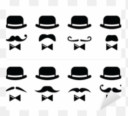 Sticker Gentleman Icon - with moustache and bow tie set Vector Bowler Hat Icon png