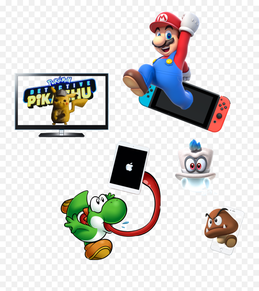 Yoshi Mario Cappy Goomba Pikachu Apple Ipad Iphone Nint - Cartoon Png,Yoshi Transparent Background