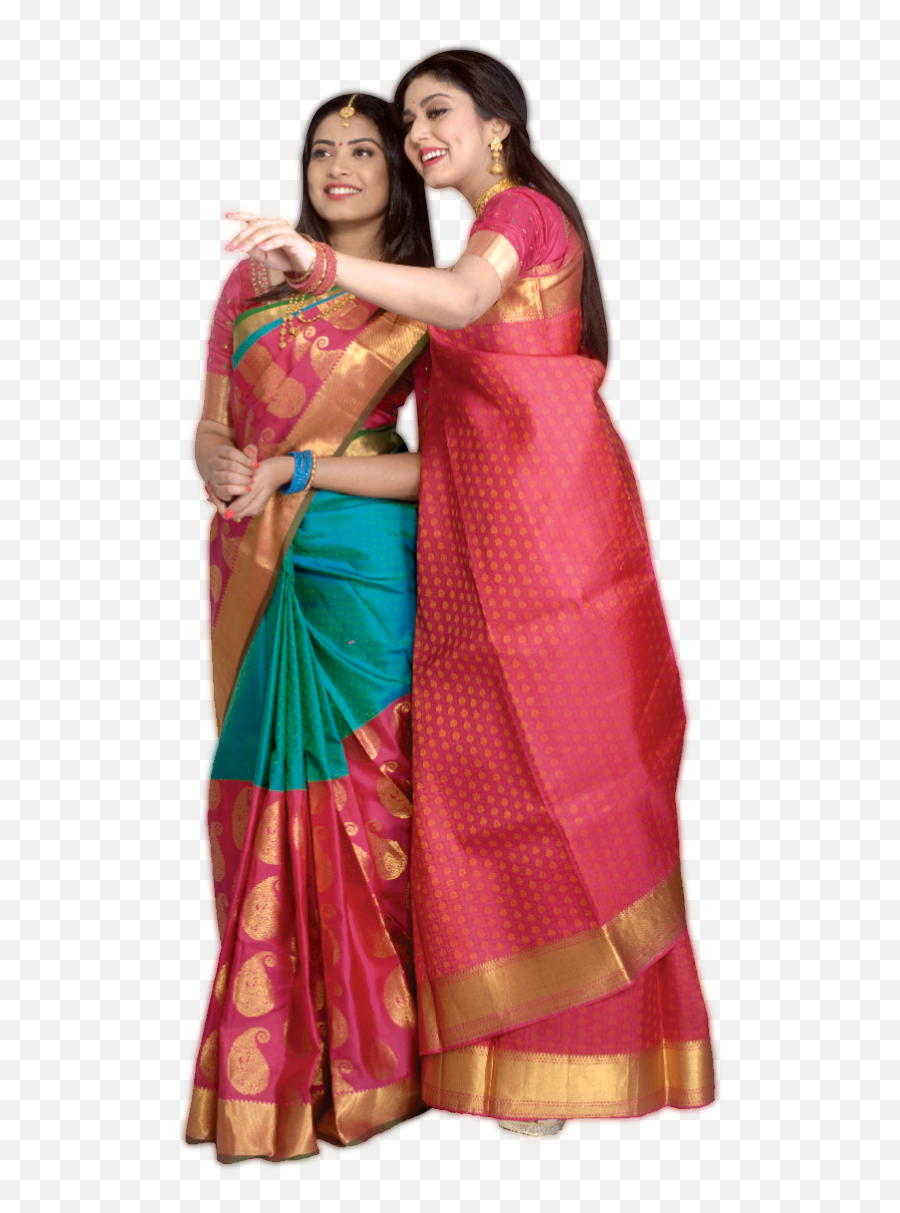 Silk Saree Wearing Model Png - Ladies Kids Wear Png,Silk Png