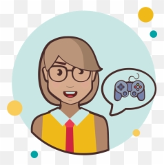 Girl And Game Controller Icon - Cartoon Full Size PNG Happy