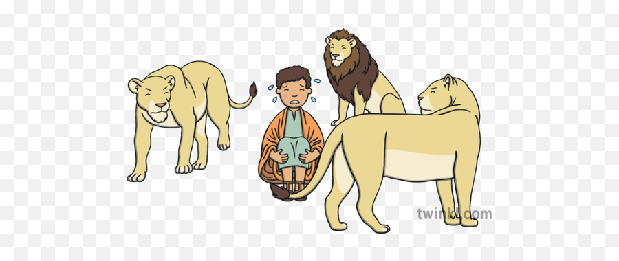 Daniel Surrounded By Angry Lions Illustration - Twinkl Cartoon Png,Lions Png