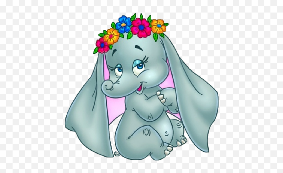 Cute Elephant Image With Flowers - Baby Elephant Cartoon Drawing Png,Elephant Clipart Transparent Background