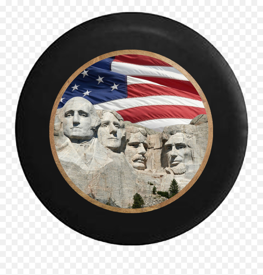 Us Flag Mount Rushmore Closeup Jeep Camper Spare Tire Cover Black - Custom Sizecolorink R331 Mount Rushmore American Flag Png,Mount Rushmore Png