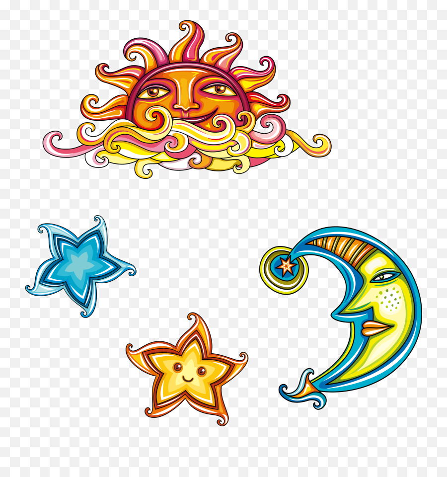 Library Of Sun Moon Stars Free Graphic Download Png - Cute Symbols,Moon And Stars Png